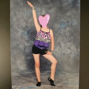 Weissman purple frilled 4-way stretch shorts bodysuit jazz dance costume sz MC